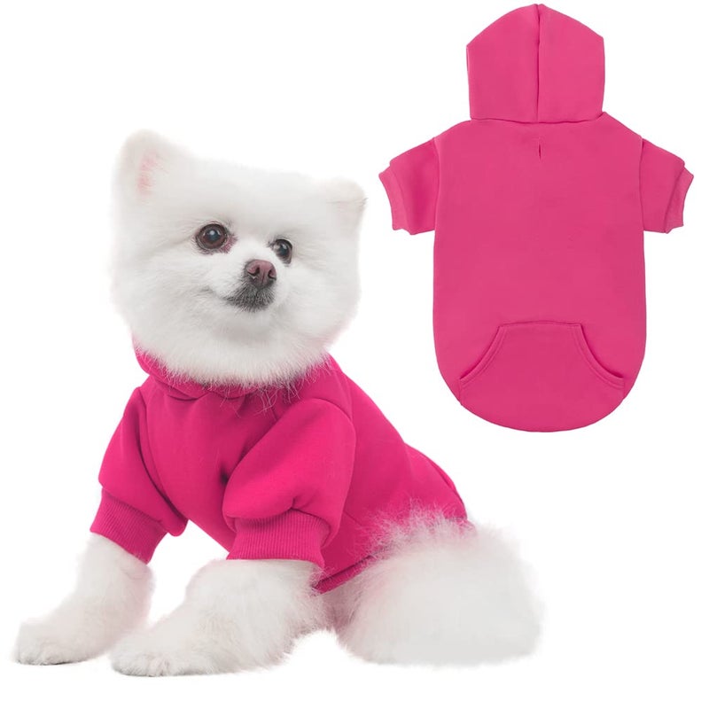 KOOLTAIL Basic Dog Hoodie - Soft & Warm Dog Hoodie Sweater with Leash Hole and Pocket, Dog Winter Coat, Cold Weather Clothes Sweatshirt for Small Medium Large Dogs Puppy Cat Boys Girls Deep Pink M - Image 1